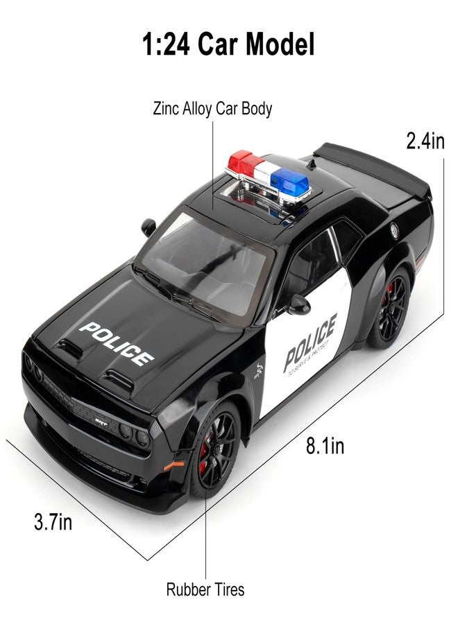LOVEPOSELY Police Car Model for Collectible 1:24 Dodge Challenger SRT Hellcat Toy, Diecast Vehicle Toy with Lights and Sounds,Pull Back Decoration Model Car Toy for Adults Kids Birthday Gifts - Image 3